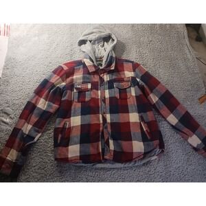 Woolrich Hooded Flannel Shirt Jacket Shacket Plaid Button Up Boys Youth 18/20‎